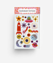 Laden Sie das Bild in den Galerie-Viewer, modern Space Temporary Tattoos, showing cute space related characters and planets