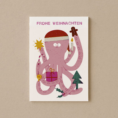 Oktopus Weihnachten Postkarte DIN A6