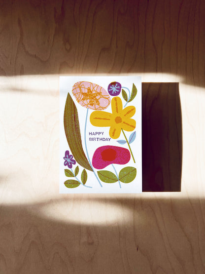 Abstrakte Geburtstagsblumen Postkarte DIN A6