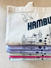 Load image into Gallery viewer, detail of Screen Printed Hamburg Cotton Bag Lavender jungwiealt