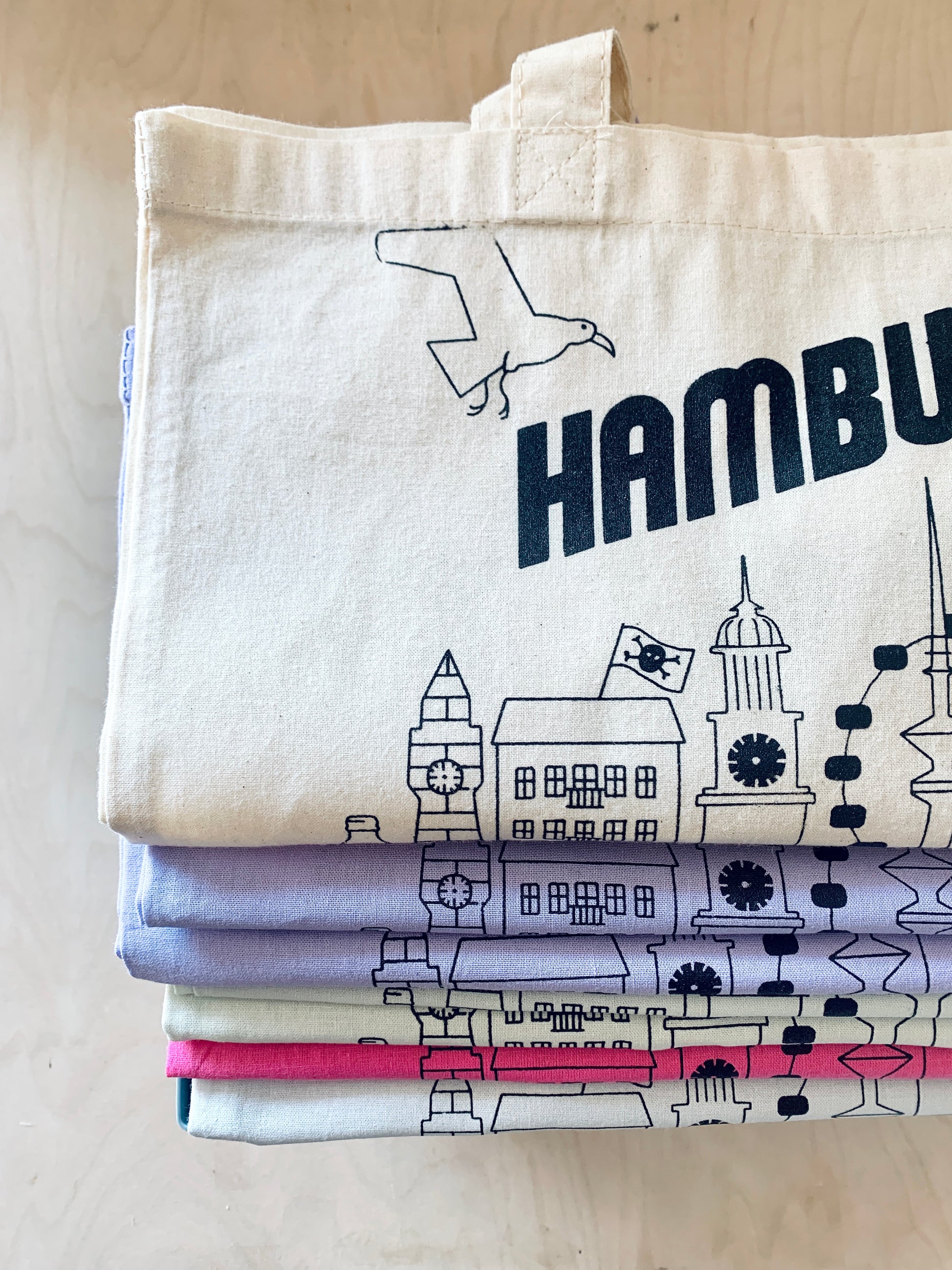 detail of Screen Printed Hamburg Cotton Bag Light Blue jungwiealt
