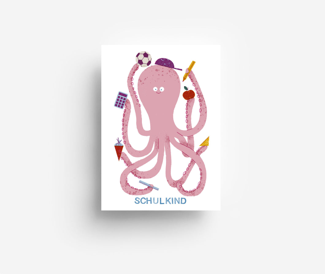 Oktopus Schulkind Postkarte DIN A6 