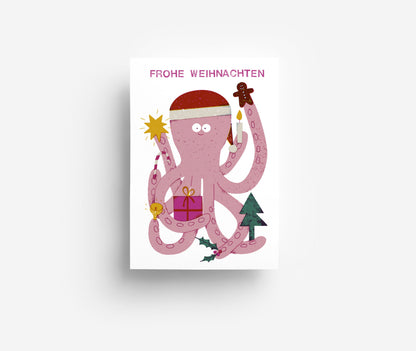 Oktopus Weihnachten Postkarte DIN A6