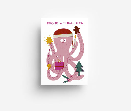 Oktopus Weihnachten Postkarte DIN A6