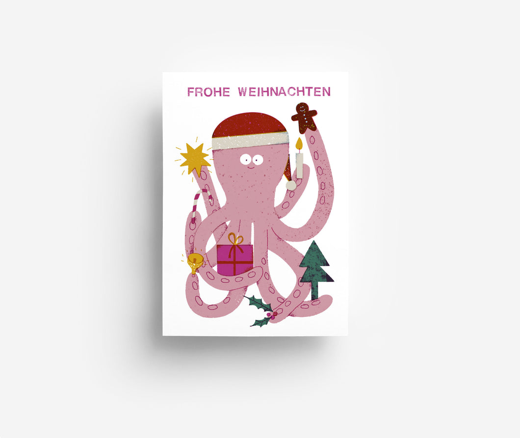 Weihnachts Oktopus Postkarte DIN A6