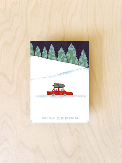 Christmas Car Postkarte DIN A6
