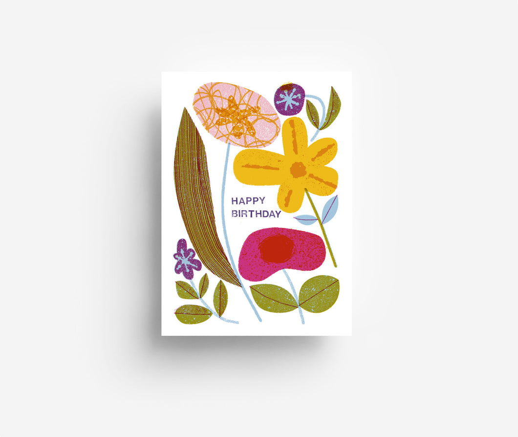 Abstract Birthday Flowers Postcard DIN A6