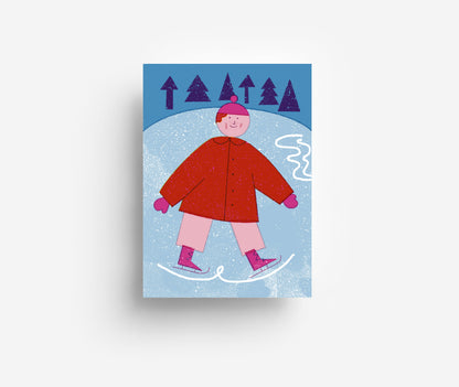 Schlittschuhläufer Postkarte DIN A6