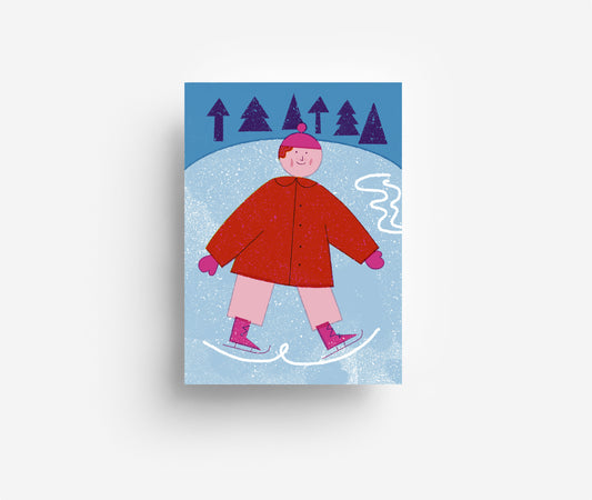 Schlittschuhläufer Postkarte DIN A6