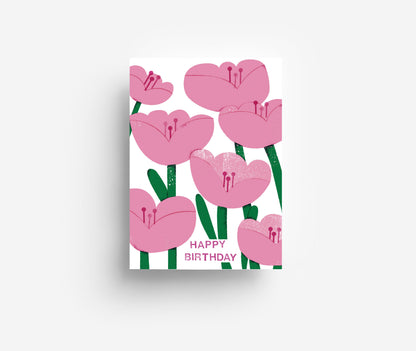 Rosa Blumen Geburtstag Postkarte DIN A6