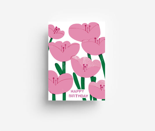 Rosa Blumen Geburtstag Postkarte DIN A6