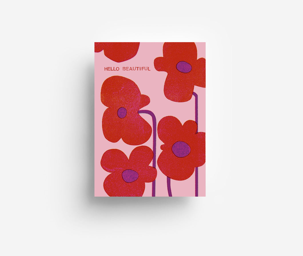 Red Flowers Postcard DIN A6