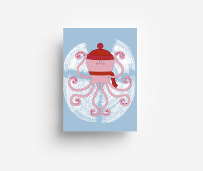 Snow Octopus Postkarte DIN A6