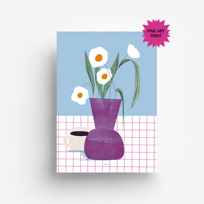 Kaffee und Blumen Fine Art Druck DIN A3