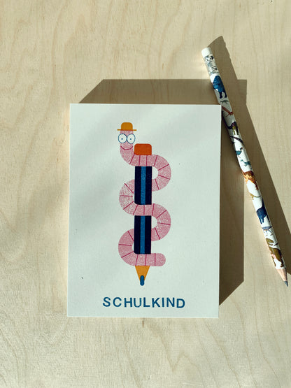 Bücherwurm Postkarte DIN A6