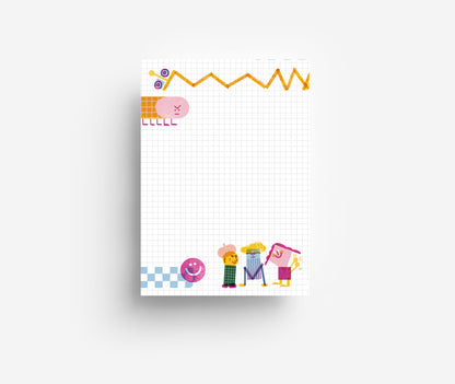 Friends Notepad with grid background and fun characters