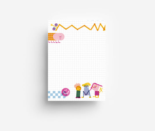 Friends Notepad with grid background and fun characters