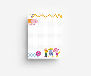 Friends Notepad with grid background and fun characters