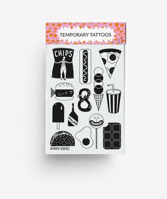 black and white Junk Food Temporary Tattoos