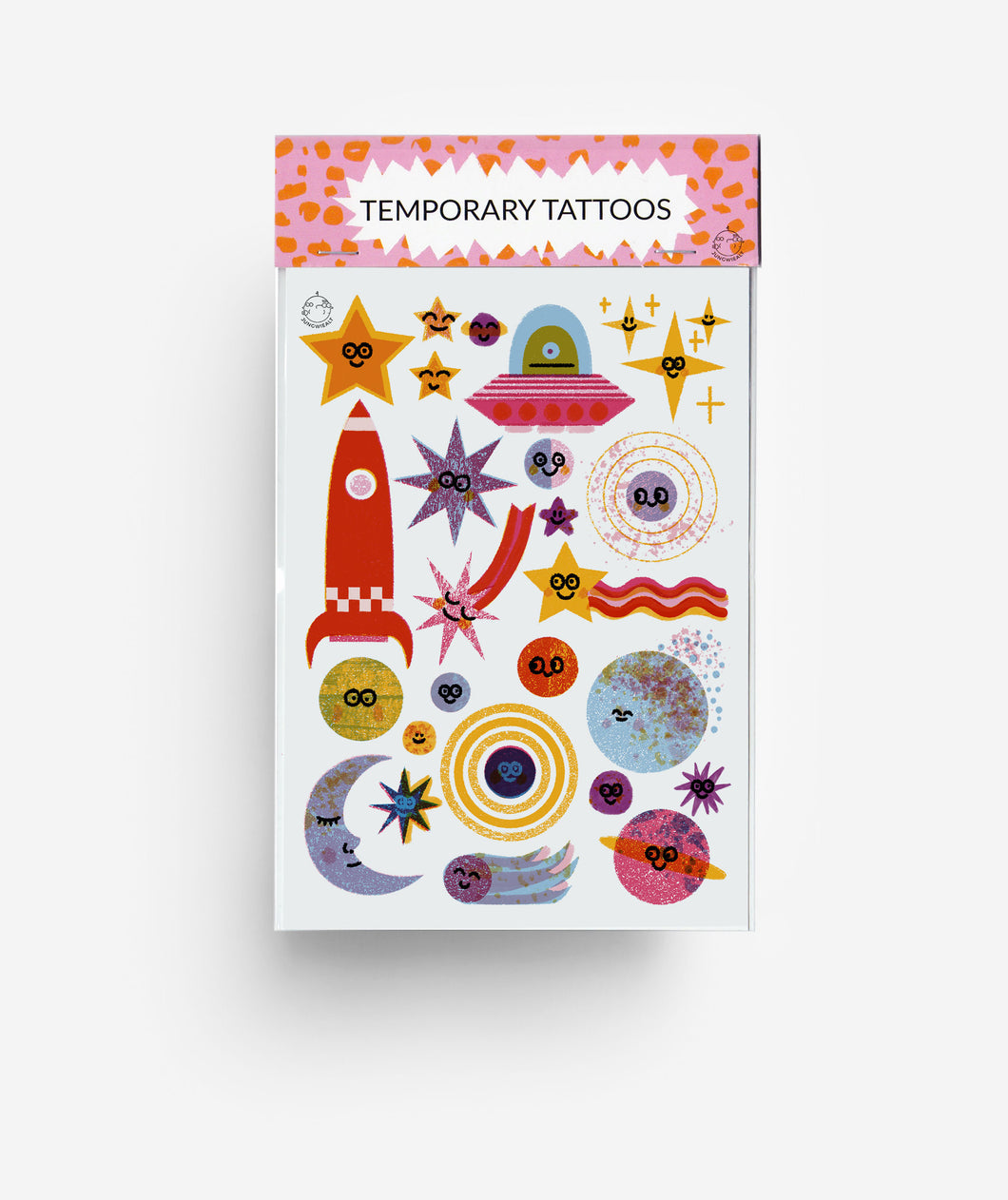 modern Space Temporary Tattoos, showing cute space related characters and planets