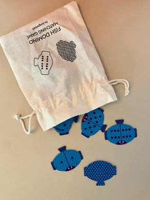 fish shaped domino matching game with cotton bag