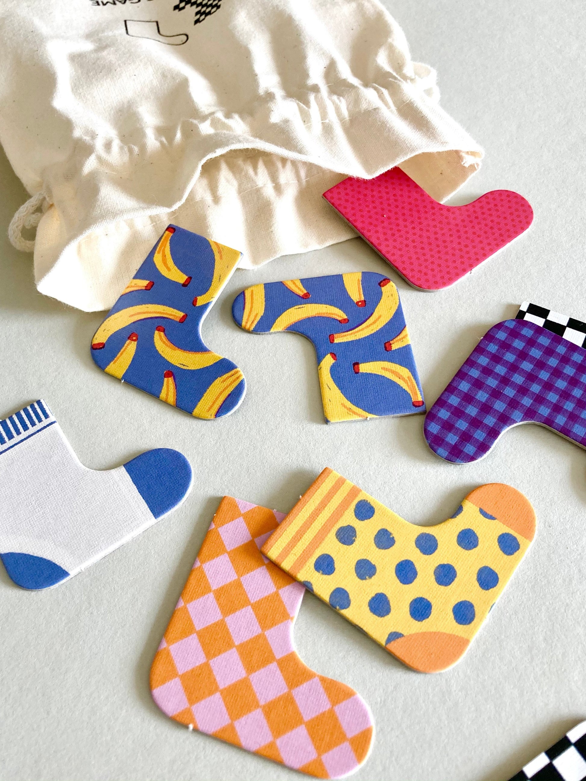 detail of sock shaped matching game memo 