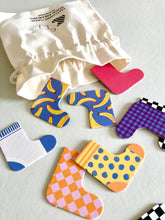 Load image into Gallery viewer, detail of sock shaped matching game memo 
