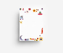 Laden Sie das Bild in den Galerie-Viewer, Space Notepad with cute planets and outer space characters jungwiealt