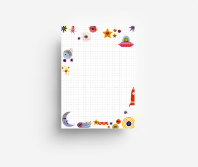 Space Notepad with cute planets and outer space characters jungwiealt