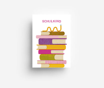 Schulkind Bücher Postkarte DIN A6