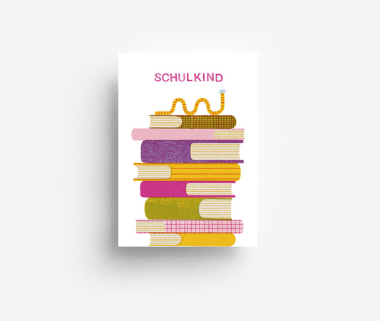 Schulkind Bücher Postkarte DIN A6