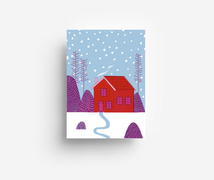Winter Haus Postkarte DIN A6
