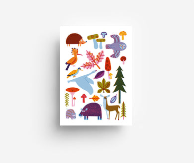 Woodland Animals Postcard DIN A6