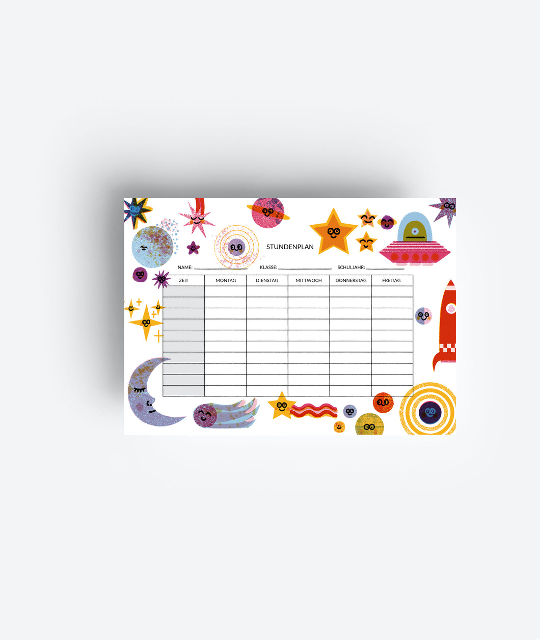 modern and cute timetable showing space related characters and planets jungwiealt