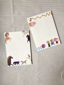 detail Friends Notepad with grid background and fun characters